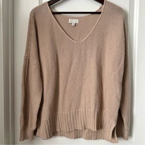 Lucky Brand Sweater Size Large Oversized Knit V-Neck Beige Relaxed Fit